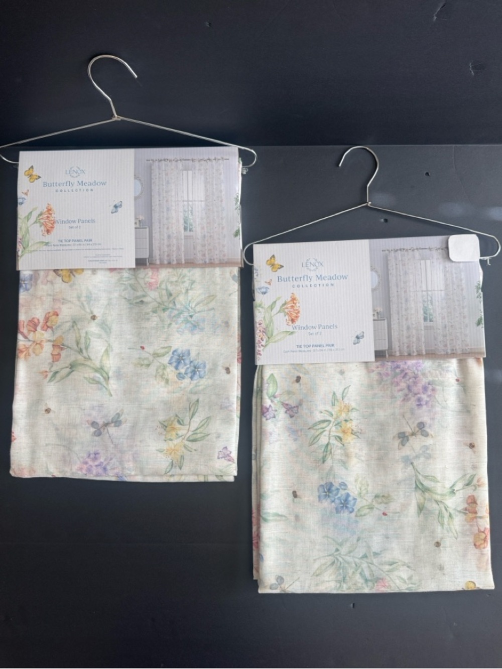 Lenox Butterfly Meadow Tie Top Window Curtain Drapes Panels - 4pc - 37"x 84"